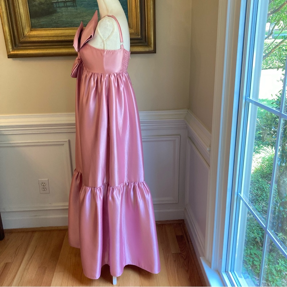 PETAL & PUP Betina Dusty Rose Pink Satin One Shoulder Bow Maxi Dress - Picture 7 of 16